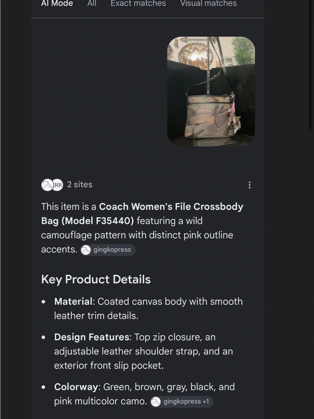 Coach # 259 Women’s Camo/ Pink Outline  File Crossbody Bag